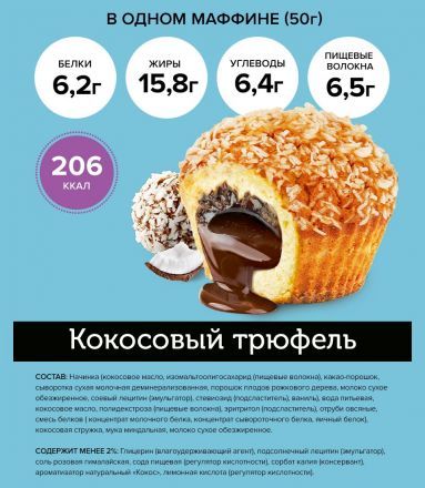 Маффин c начинкой &quot;Кокосовый трюфель&quot; FitnesShock (50 г)